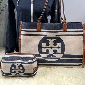Tory Burch Ella Jacquard Tote and Cosmetic Case Set